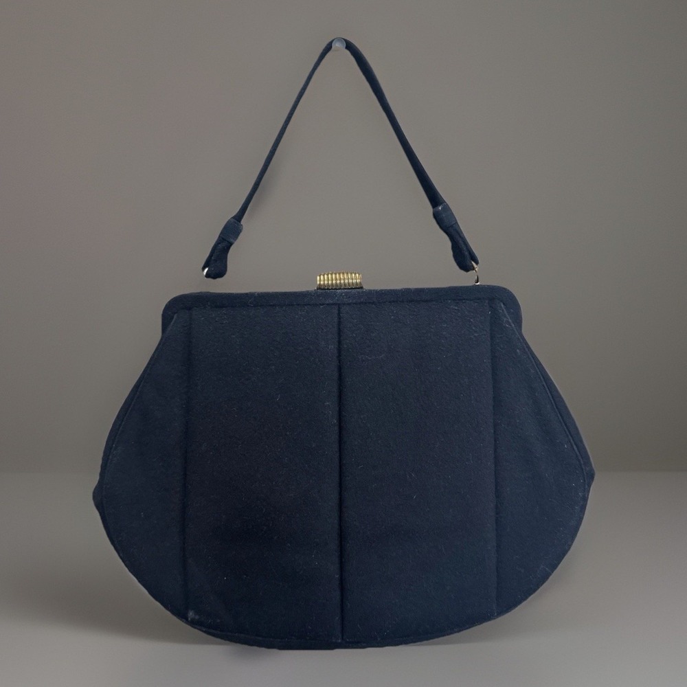 Vintage Lewis Handbag Felted Outer Satin Inner Gold Tone Snap Closure